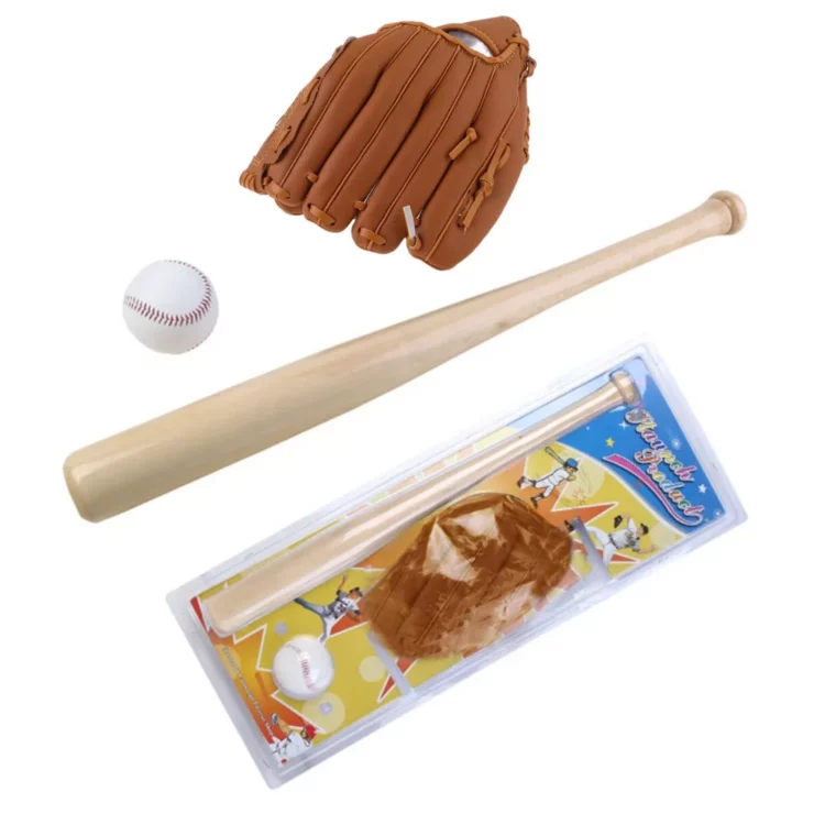 SET DE BÉISBOL PARA NIÑOS EN MADERA - BATE + GUANTE + PELOTA